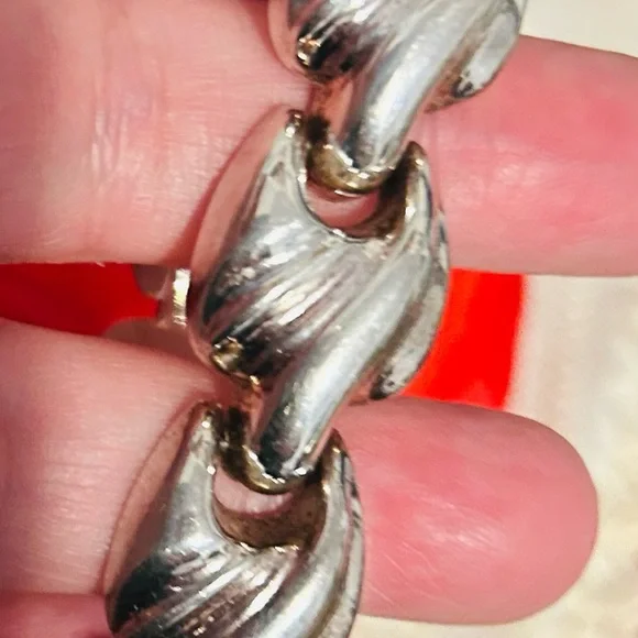 ITALIAN 925 STAMPED VINTAGEGE STERLINGG SILVER SHELL LINK BRACELET 71/2 “  LUXE - Picture 2 of 6